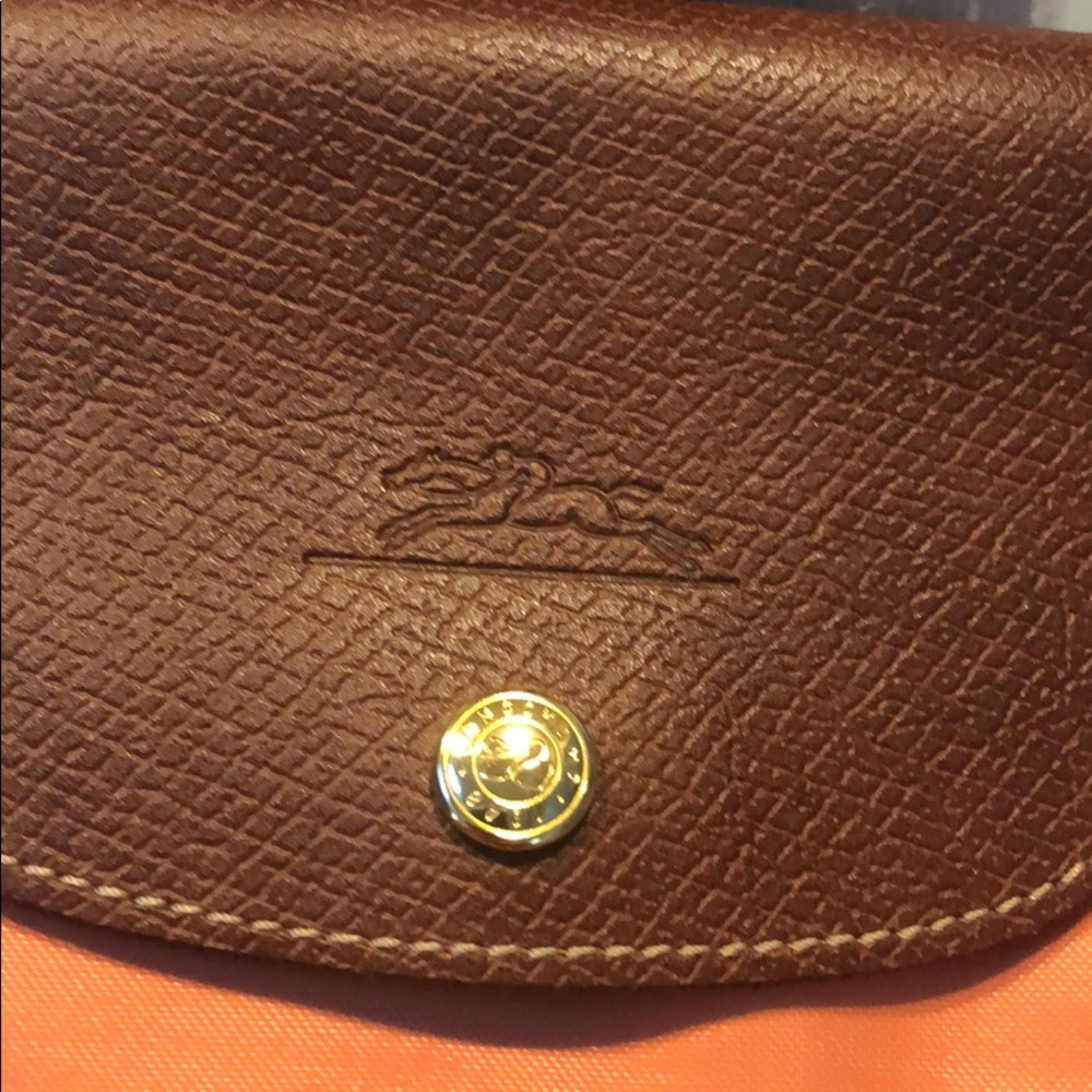 Longchamp Orange Nylon Tote with Brown Leather Trim - Picture 2 of 8